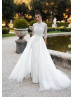 Ivory Lace Pearl Embellished Wedding Dress With Removable Train